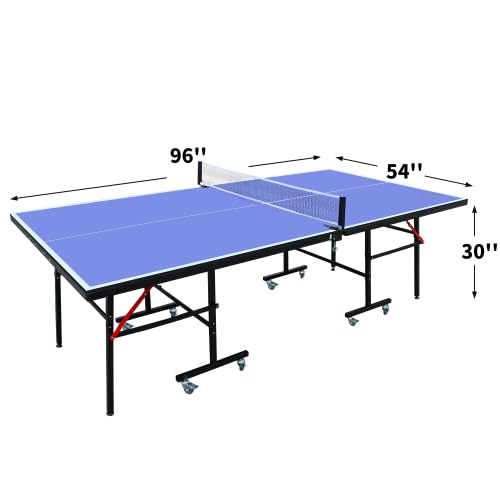 8ft Mid-Size Table Tennis Table Foldable & Portable Ping Pong Table Set for Indoor Games with Net, 2 Table Tennis Paddles and 3 Balls - style: 8ft Mid-Size (C)