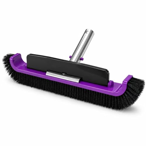 17.5" Pool Brush Head, Curved Swimming Pool Cleaning Brush with Reinforced Aluminum Back & Nylon Bristles, Heavy Duty Scrubber for Pool Walls, Tiles Floors, Purple - color: Purple