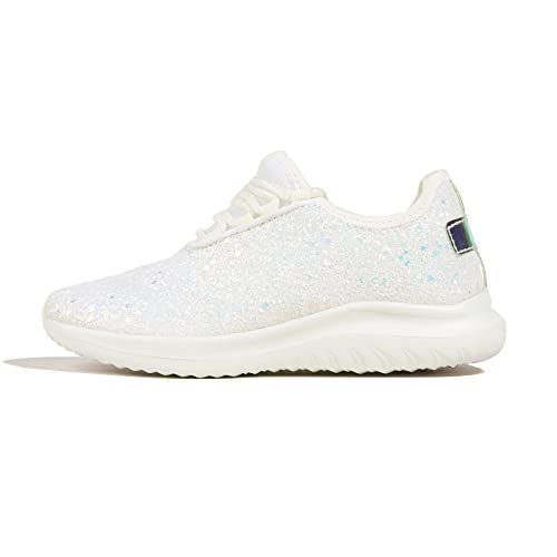 K KIP WOK Girls Glitter Sneakers Sparkle Slip On Walking Shoes for Kids/Children Breathable Running Sneakers - color: White2, size: 11 Little Kid