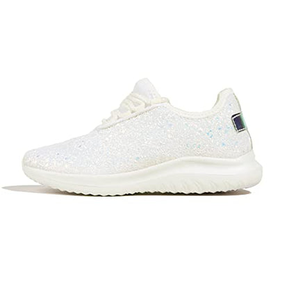 K KIP WOK Girls Glitter Sneakers Sparkle Slip On Walking Shoes for Kids/Children Breathable Running Sneakers - color: White2, size: 1 Little Kid