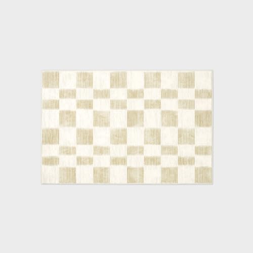 EVERGRACE Checkered Plaid Area Rug 2x3, Soft Fuzzy Faux Wool Rugs Washable Anti Slip Rugs Small Rug Carpet for Entryway Bedroom Living Room Hallway Kitchen Dining Room and Laundry Room, Beige - color: Beige, size: 2' x 3' (Rectangular)