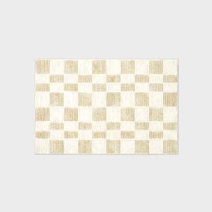 EVERGRACE Checkered Plaid Area Rug 2x3, Soft Fuzzy Faux Wool Rugs Washable Anti Slip Rugs Small Rug Carpet for Entryway Bedroom Living Room Hallway Kitchen Dining Room and Laundry Room, Beige - color: Beige, size: 2' x 3' (Rectangular)