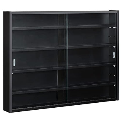 HOMCOM 5-Tier Display Cabinet, Glass Door Cabinet with Adjustable Shelves, Wall-Mounted Display Case for Playroom, Bedroom, Black - color: Black