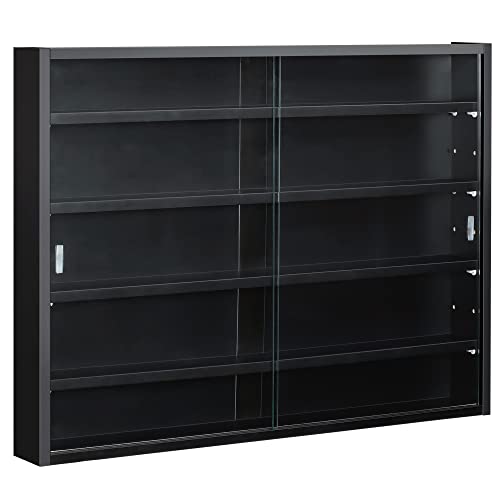 HOMCOM 5-Tier Display Cabinet, Glass Door Cabinet with Adjustable Shelves, Wall-Mounted Display Case for Playroom, Bedroom, Black - color: Black