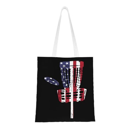 NIENIE Usa Flag Disc Golf Tote Bag for Women Shopping Bags Reusable Large Capacity Casual Shoulder Handbags DIY Gift Bags Cute Canvas Tote Bag
