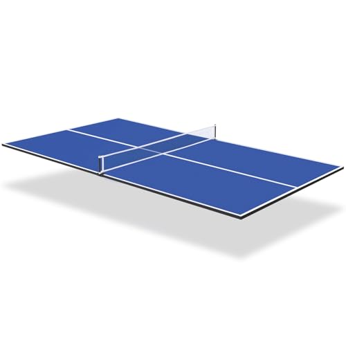 Ping Pong Table Top, Foldable Table Tennis Table Topper for Pool Table, Indoor Outdoor Table Tennis Conversion Top for Billiard Table w/Net & Foam Padding, Easy Conversion - color: 8 FT - Blue