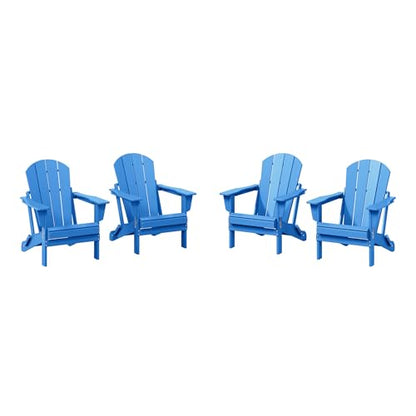WestinTrends Malibu 4-Piece Set Outdoor Folding Poly Adirondack Chair, Pacific Blue - color: Pacific Blue, size: 4 Chair