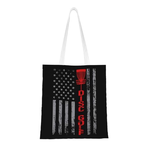 NIENIE Disc Golf With Usa Flag Tote Bag for Women Shopping Bags Reusable Large Capacity Casual Shoulder Handbags DIY Gift Bags Cute Canvas Tote Bag