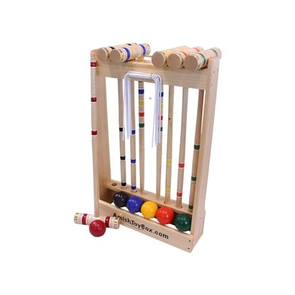 Deluxe Croquet Game Set - 6 Player - with Wooden Stand (Three 28" Handles/Three 32" Handles)