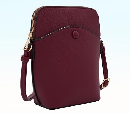 Solene Small Crossbody Bag with Gold Hardware, Mini Shoulder Purse with Adjustable Strap - color: Wine