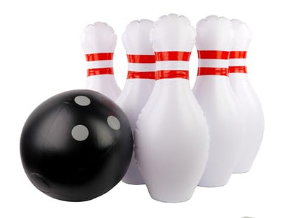 HearthSong Giant Indoor/Outdoor Inflatable Bowling Game for Kids' with Six 18" H Pins and 12.5" Diameter Ball