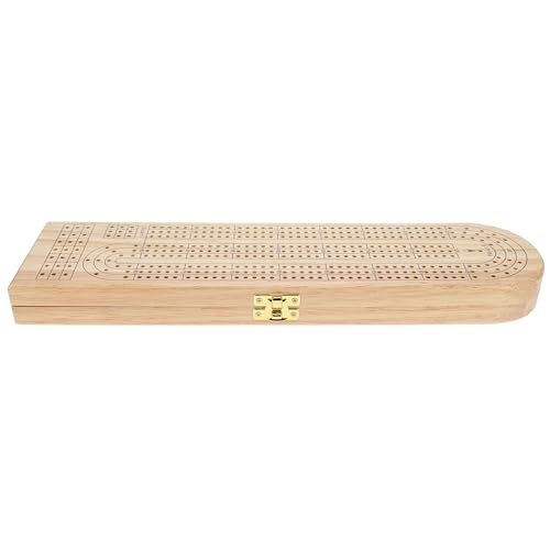 Pacific Shore Games Wooden Cribbage Board Game Set, Continuous 3 Track for 2-3 Players with Card Storage - color: Natural