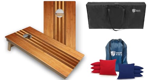 Tailgating Pros Cornhole Boards - 4'x2' Tournament Grade Wood Pattern Cornhole Game w/Carrying Case & Set of 8 Corn Hole Bean Bags w/Tote - color: 4'x2' Retro Wooden
