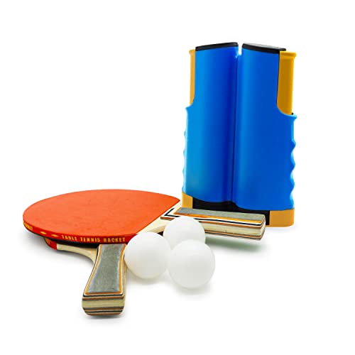 Ping Pong Set with Retractable Net, 2 Ping Pong Paddles, 3 Ping Pong Balls Portable Table Tennis Set Indoor and Outdoor Activities - color: Blue Net