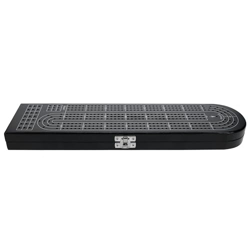 Pacific Shore Games Wooden Cribbage Board Game Set, Black Stained Continuous 3 Track for 2-3 Players with Card Storage - color: Black