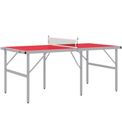 Mini Table Tennis Set, Ping Pong Table for Children, Suitable for Indoor and Outdoor Use, Foldable Table Tennis Table with Net, 2 Rackets, 3 Balls, Adjustable Feet, Easy to Assemble, Red