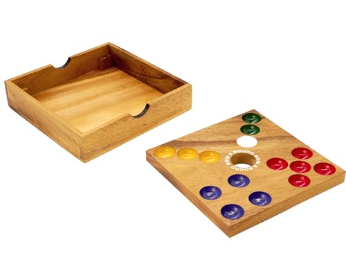 Row & Round Wooden Pig Hole Boardgame – Classic Wood Game for Party Gathering Tabletop Dice Games with Solid Board with PLA Satin 60 Piggies for Table or Outdoor & Indoor 7.28x7.28x1.57 Inch