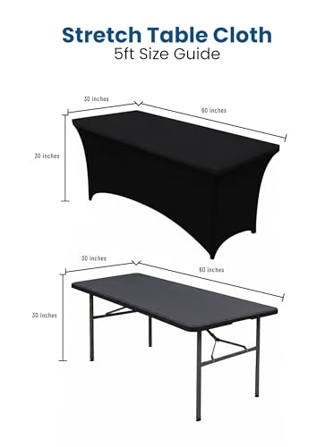 Utopia Kitchen Spandex Tablecloth 1 Pack [5FT, Black] Tight, Fitted, Washable and Wrinkle Resistant Stretch Rectangular Patio Table Cover for Event, Wedding, Banquet & Parties [60Lx30Wx30H Inch] - color: Black, size: 5 Feet - 1 Pack