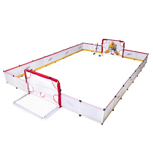 kasifei Mini Hockey Rink Set - Full Rink - Complete Indoor/Outdoor Sports Games with Steel Knee Goals, Sticks, and Ball - for Kids Ages 3 and Up