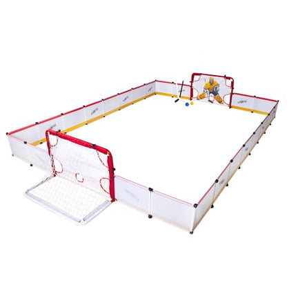 kasifei Mini Hockey Rink Set - Full Rink - Complete Indoor/Outdoor Sports Games with Steel Knee Goals, Sticks, and Ball - for Kids Ages 3 and Up