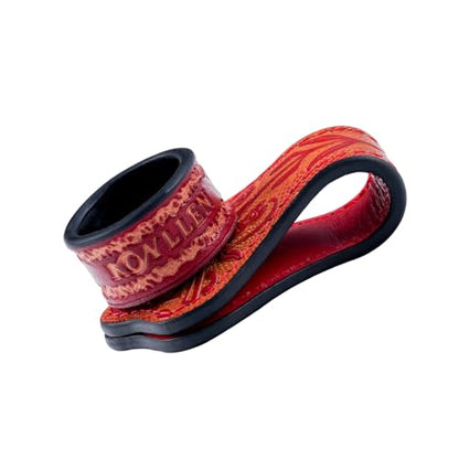 KONLLEN Leather Engraved Chalk Holder Magnetic Vegetable Tanned Leather Pool Cue Snooker Silent Billiard Accessories - color: VT Holder-Red-round