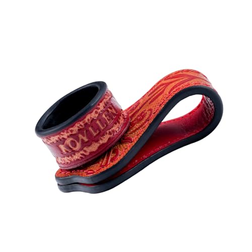 KONLLEN Leather Engraved Chalk Holder Magnetic Vegetable Tanned Leather Pool Cue Snooker Silent Billiard Accessories - color: VT Holder-Red-round