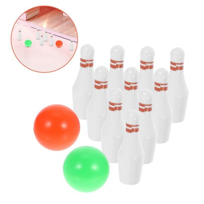 Yardwe Miniature Tabletop Bowling Set for Doll House Decor Pins and Balls Mini Sports Lightweight and Miniature Bowling Game for Family Entertainment and Handcraft Display
