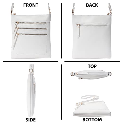 Solene Crossbody Bag Functional Multi Pocket Messenger Purse Top Zip Closure Shoulder Handbag With Adjustable Strap - color: White