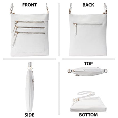 Solene Crossbody Bag Functional Multi Pocket Messenger Purse Top Zip Closure Shoulder Handbag With Adjustable Strap - color: White