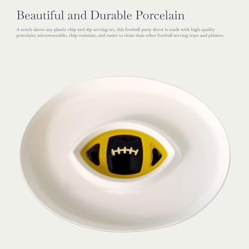 Football Bowl - Porcelain Serving Platter for Bread with Olive Oil, Chip and Dip Serving Set, Charcuterie Dish for Football Parties and Tailgating