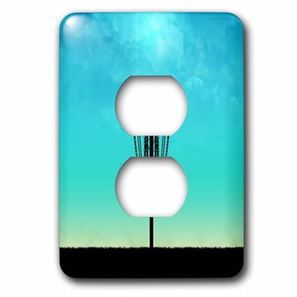 3dRose Disc Golf Basket Silhouette - silhouette basket on grass with blue sky 2 plug outlet cover - style: 2 Plug Outlet Cover
