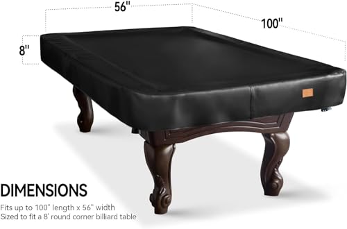 Heavy Duty Leatherette Billiard Pool Table Cover, Waterproof & Tearproof Cover for Pool Table 7/8/9FT (Black/Faux Lambskin, 8FT-(100"LX 56"WX 8“H)) - color: Black/Faux Lambskin, size: 8FT-(100"LX 56"WX 8“H)