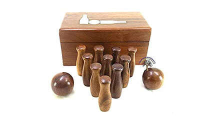 Wooden Bowling Mini Game 12 Bottle 2 Boll | Mini Wood Bowling Game | Antique Wooden Bowling Game - Dimension: Length 6 inch Width 3.5 inch Height 3 inch.