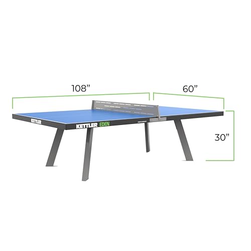 KETTLER Eden Weatherproof Stationary Outdoor Table Tennis Table with Galvanized Steel Legs and Permanent Net and Post System