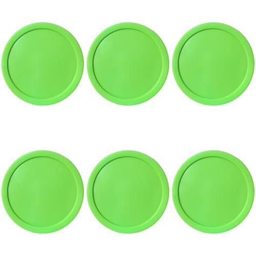 6 Pcs Air Hockey Pucks Set, 3.2 in Standard Replacement, Light Green, Smooth Surface & Rounded Edge, Sturdy Plastic Full Size for Game Tables