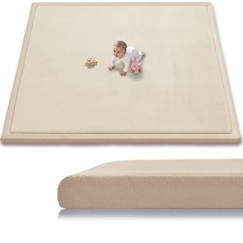 Baby Play Mat for Floor, 110'' x 79'' Thicken Foam Soft Padded Playmat for Tummy Time, Playpen Mat for Toddlers Infant Kids, Water-Repellent Coral Velvet, Non-Slip Bottom Safe for Crawling (Brown) - color: Brown, size: 110"×79"×1.3"
