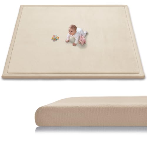 Baby Play Mat for Floor, 79'' x 59'' Thicken Foam Soft Padded Playmat for Tummy Time, Playpen Mat for Toddlers Infant Kids, Water-Repellent Coral Velvet, Non-Slip Bottom Safe for Crawling (Brown) - color: Brown, size: 79"×59"×1.3"