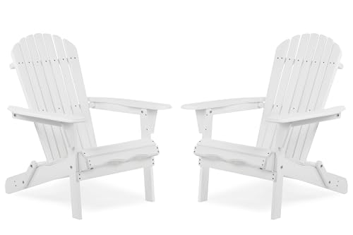 Wooden Folding Adirondack Chair Set of 2, Half Pre-Assembled Wood Lounge Chair for Outdoor Patio Garden Lawn Backyard Deck Pool Beach Firepit Light Brown - color: White, size: 36x31x28in x2P