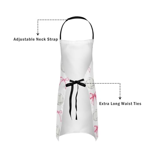 Manfei Blue Bowknot Kids Kitchen Apron - color: Pink and White