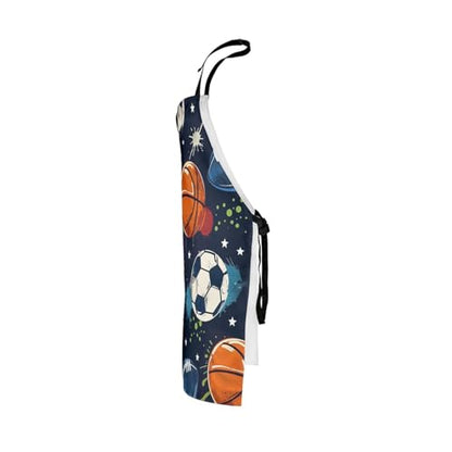 Manfei Ball Sports Kids Kitchen Apron - color: Orange Dark Blue
