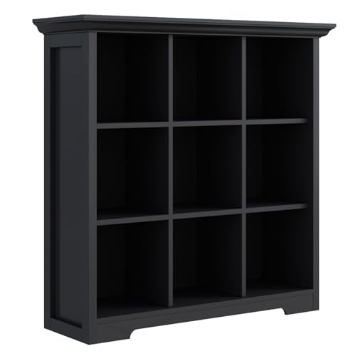OSCHF Cube Storage Bookcase with Base - Wooden 3 Tiers Floor Standing Open Shelf Cabinet for Home and Office, 9-Cube Lattice Bookshelf, Black - color: Black, size: 9-Cube