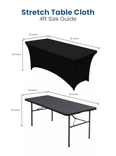 Utopia Kitchen Spandex Tablecloth 1 Pack [4FT, Black] Tight, Fitted, Washable and Wrinkle Resistant Stretch Rectangular Patio Table Cover for Event, Wedding, Banquet & Parties [48Lx30Wx30H Inch] - color: Black, size: 4 Feet - 1 Pack