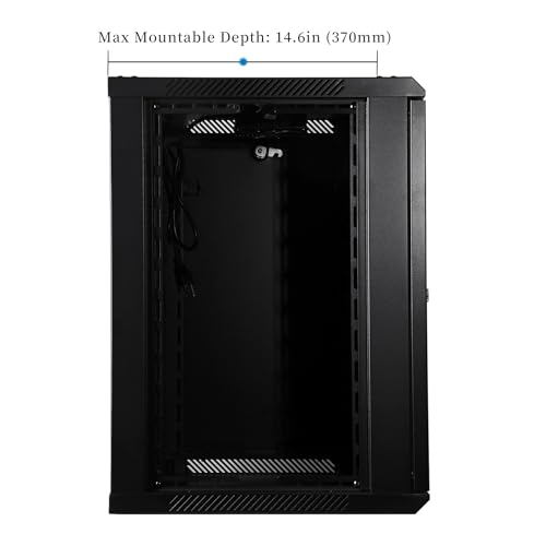 RackPath 12U Wall Mount Network Rack Cabinet – Quiet Cooling Fan, Locking Glass Door, 17.7" Deep (450mm), Removable Locking Side Panels, Fits 19" IT & A/V Equipment - size: 12U
