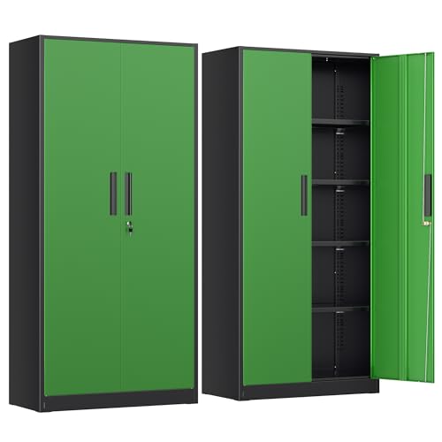 INTERGREAT Metal Lockable Storage Cabinet, 72” Storage Cabinet with 2 Doors and 4 Adjustable Shelves for Office, Home, Garage, Pantry (Assembly Required, Black Green) - color: Black Green, size: 72" Storage Cabinet