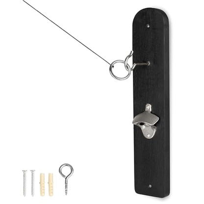 Barcaloo Hook and Ring Game with Bottle Opener and Magnetic Bottle Cap Catch - Adult Ring Toss Game for Both Indoor and Outdoor Use - color: Black