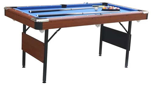 Billiards Table, 5.5 Ft Foldable Pool Table, Balls, Brush, Triangle Rackand, Chalk, for Basements, Adult Rrec Room and Family Game Room - color: Brown+Blue