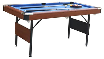 Billiards Table, 5.5 Ft Foldable Pool Table, Balls, Brush, Triangle Rackand, Chalk, for Basements, Adult Rrec Room and Family Game Room - color: Brown+Blue