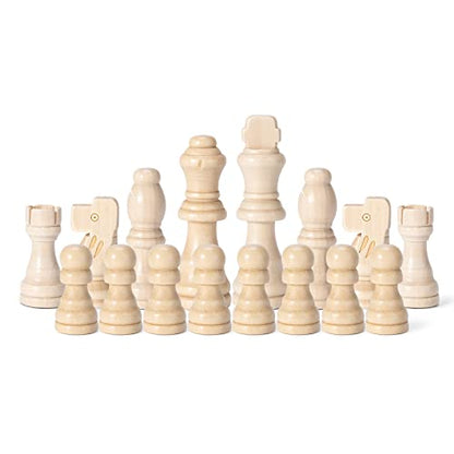Wooden Chess Pieces Only, 32 Piece Tournament Staunton Wood Chessmen with 3.15 inches King, Chess Game Pawns for Chess Board Game, Replacement of Missing Pieces
