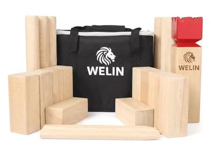 WELIN Kubb Game Set – Professional Size Viking Chess Outdoor Yard Game, Solid Rubber Wood Backyard Tossing Game with Carrying Case for Beach, Party & Family Fun