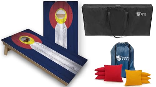 Tournament Grade Tailgating Pros Regulation Cornhole Boards Flag Set - Includes 8 Bean Bags, Carrying Cases, and 4'x2' Corn Hole Toss Game - color: Colorado Flag